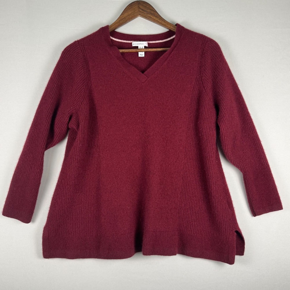 Isaac Mizrahi Live! V-Neck Sweater Women 2X Maroon New 100% Cashmere A296236